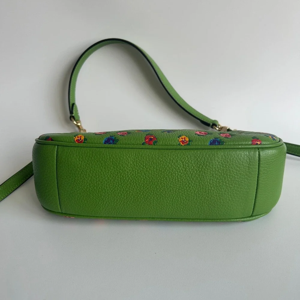 Coach Teri Shoulder Bag Vintage Rose Print Green Leather Bag CA616